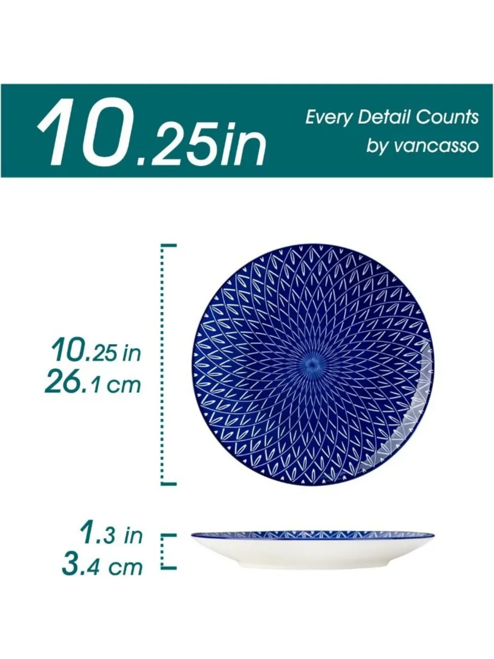 Vintage Blue Porcelain Dinner Plates Set of 6 - 10.25